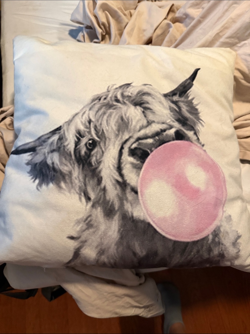 Whimsical Goat Bubblegum Throw Pillow - Pink & Gray